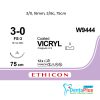Sutures Absorbable Vicryl (Ethicon) Pack of 12 - 3-0-16mm-3-8c-75cm